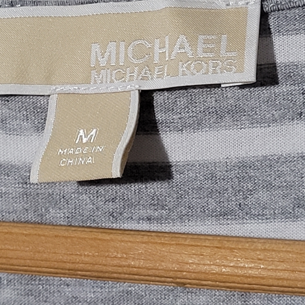 MICHAEL MICHAEL KORS Gray Striped Lace Up Top Short Sleeve Lightweight - Picture 4 of 5